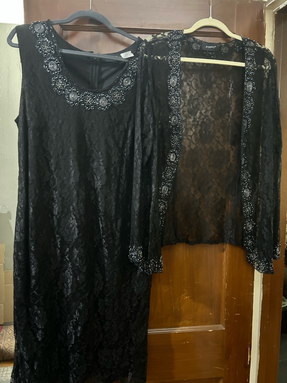 Ashro Black Beaded Lace Evening Jacket